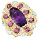 6.80 Carat Genuine Amethyst, Rhodolite and Blue Topaz .925 Sterling Silver Ring-1