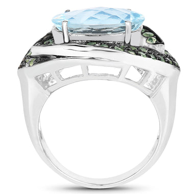 7.39 Carat Genuine Blue Topaz and Peridot .925 Sterling Silver Ring - 0