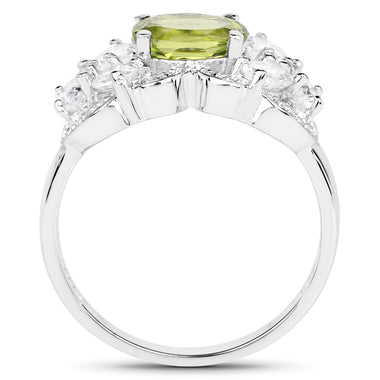2.70 Carat Genuine Peridot and White Zircon .925 Sterling Silver Ring - 0