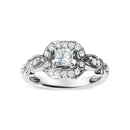 14K White Gold Diamond 3/4 Cttw Diamond Halo Style and Woven Shank Engagement Ring (G-H Color, VS2-SI1 Clarity) - Size 7-2