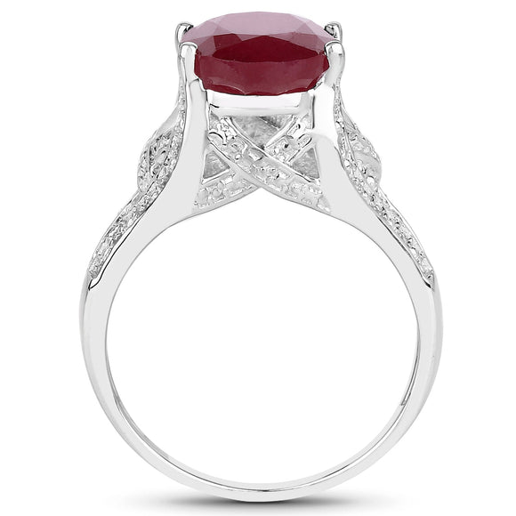 4.00 Carat Genuine Glass Filled Ruby .925 Sterling Silver Ring