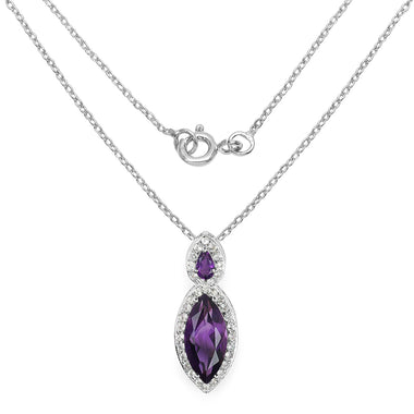 3.53 Carat Genuine Amethyst and White Topaz .925 Sterling Silver Pendant - 0