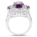 7.96 Carat Genuine Amethyst and White Topaz .925 Sterling Silver Ring-2