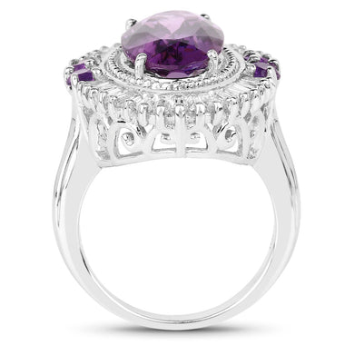 7.96 Carat Genuine Amethyst and White Topaz .925 Sterling Silver Ring - 0