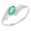 0.51 Carat Genuine Zambian Emerald and White Diamond 14K White Gold Ring-1