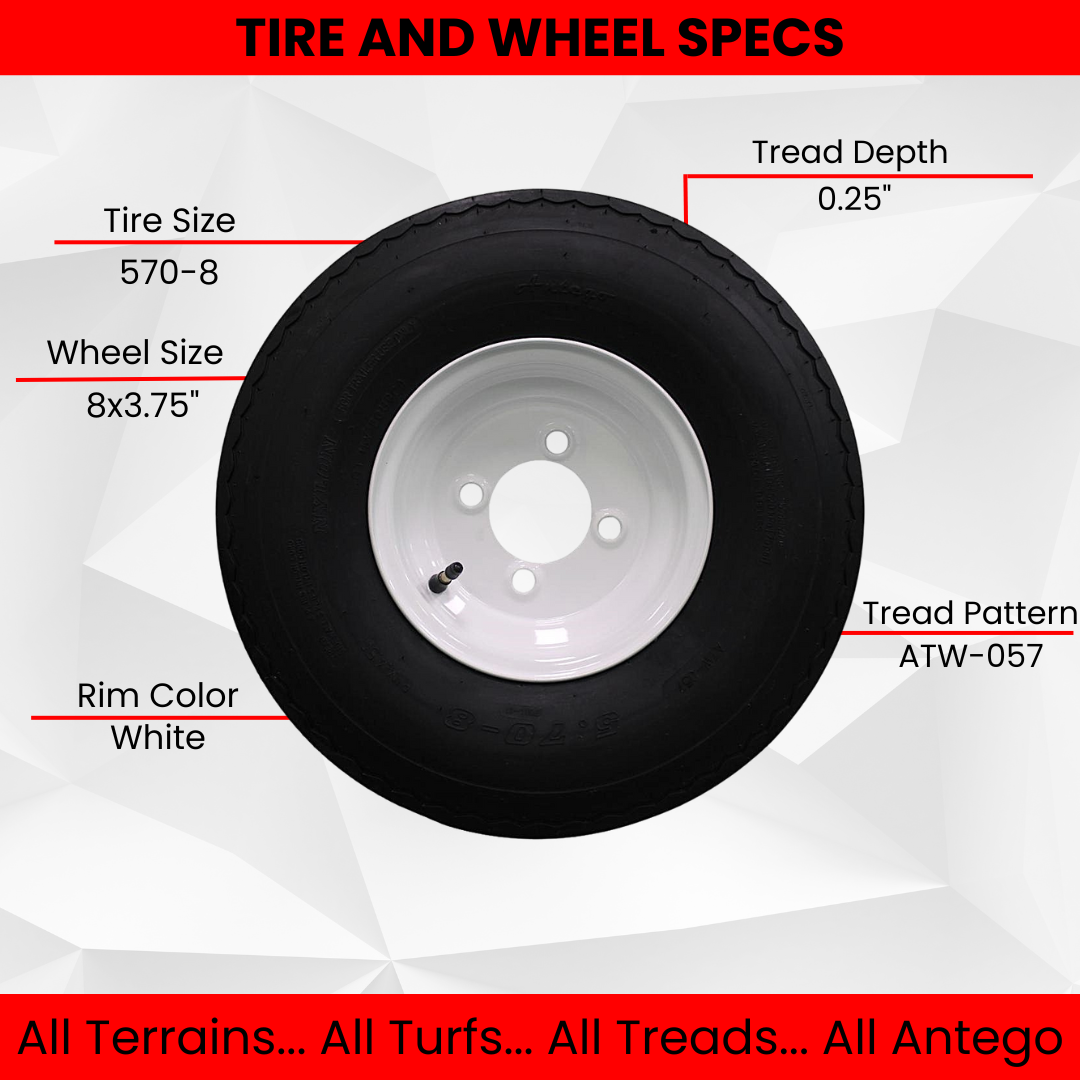 Antego 2-Pack Trailer Tire On Rim 570-8 5.70-8 Load C 4 Lug White Wheel.