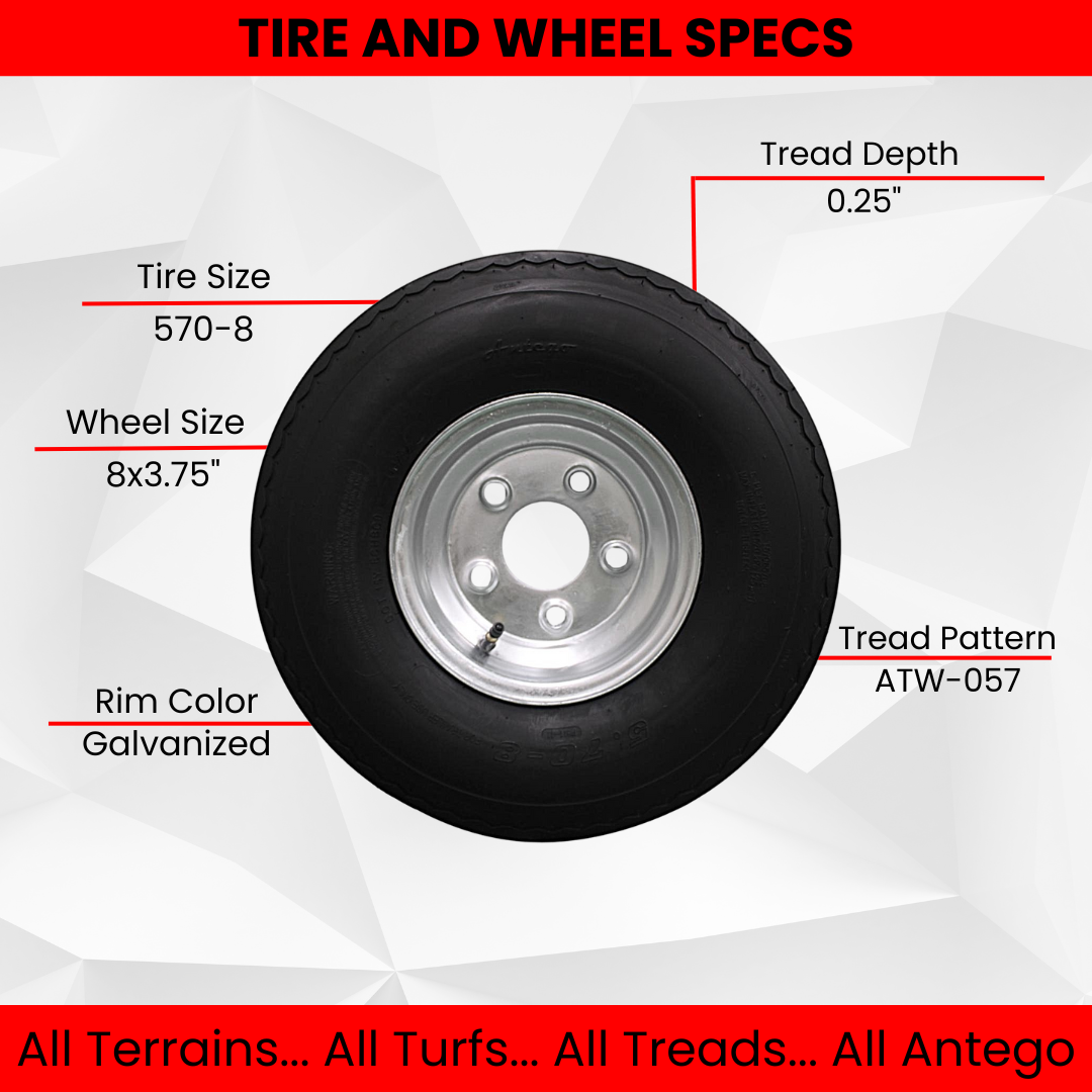 2-Pack Antego Trailer Tire On Rim 570-8 5.70-8 Load C 5 Lug Galvanized Wheel.