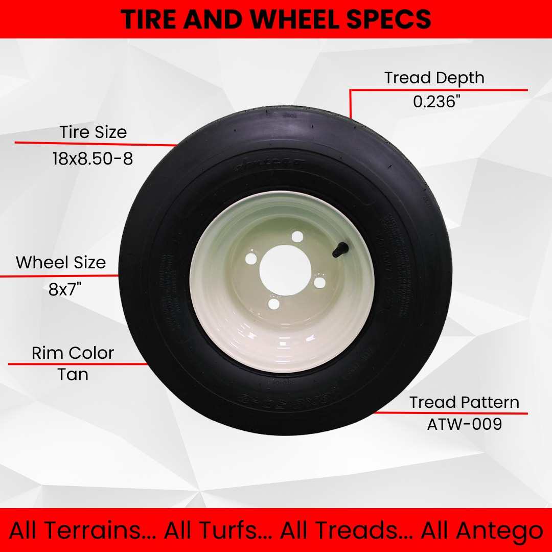 18x8.50-8 with 8x7 Tan Wheel Assembly for Golf Cart and Lawn Mower (Set of 4).