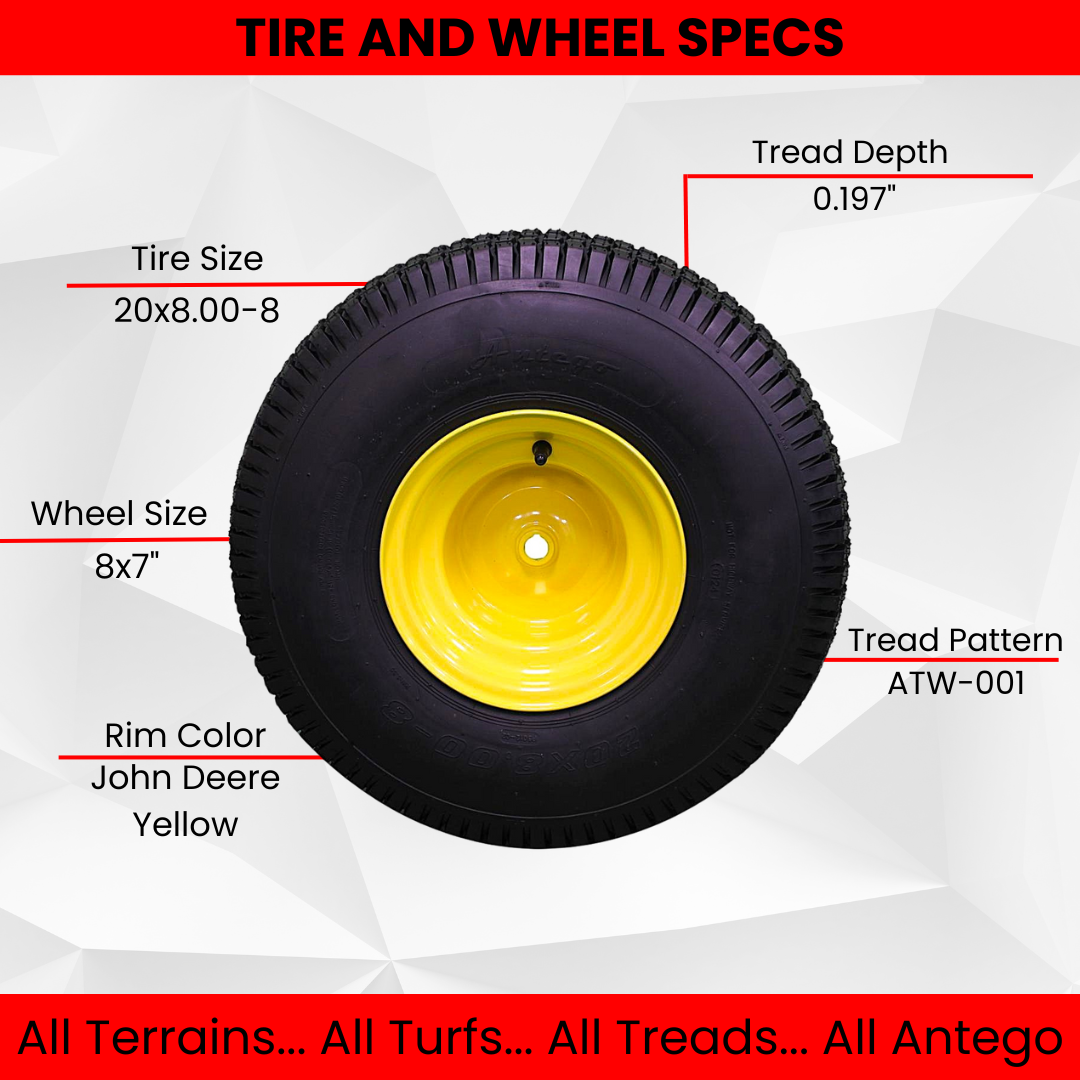 20x8.00-8 4 Ply Tires with 8x7 John Deere Yellow Wheels for Lawn & Garden Mower Turf Tires (Set of 2).