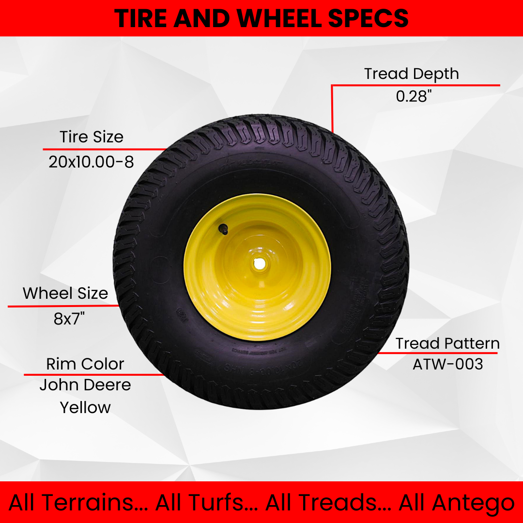 (Set of 2) 20x10.00-8 Tires & Wheels 4 Ply for Lawn & Garden Mower Turf Tires ATW-003 Tread.