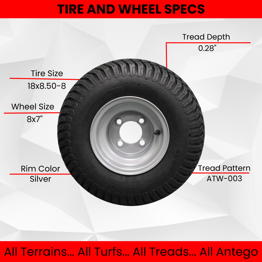 18x8.50-8 with 8x7 Gray Assemblies for Golf Cart and Lawn Mower (Turf Tread ATW-003)(Set of 4).