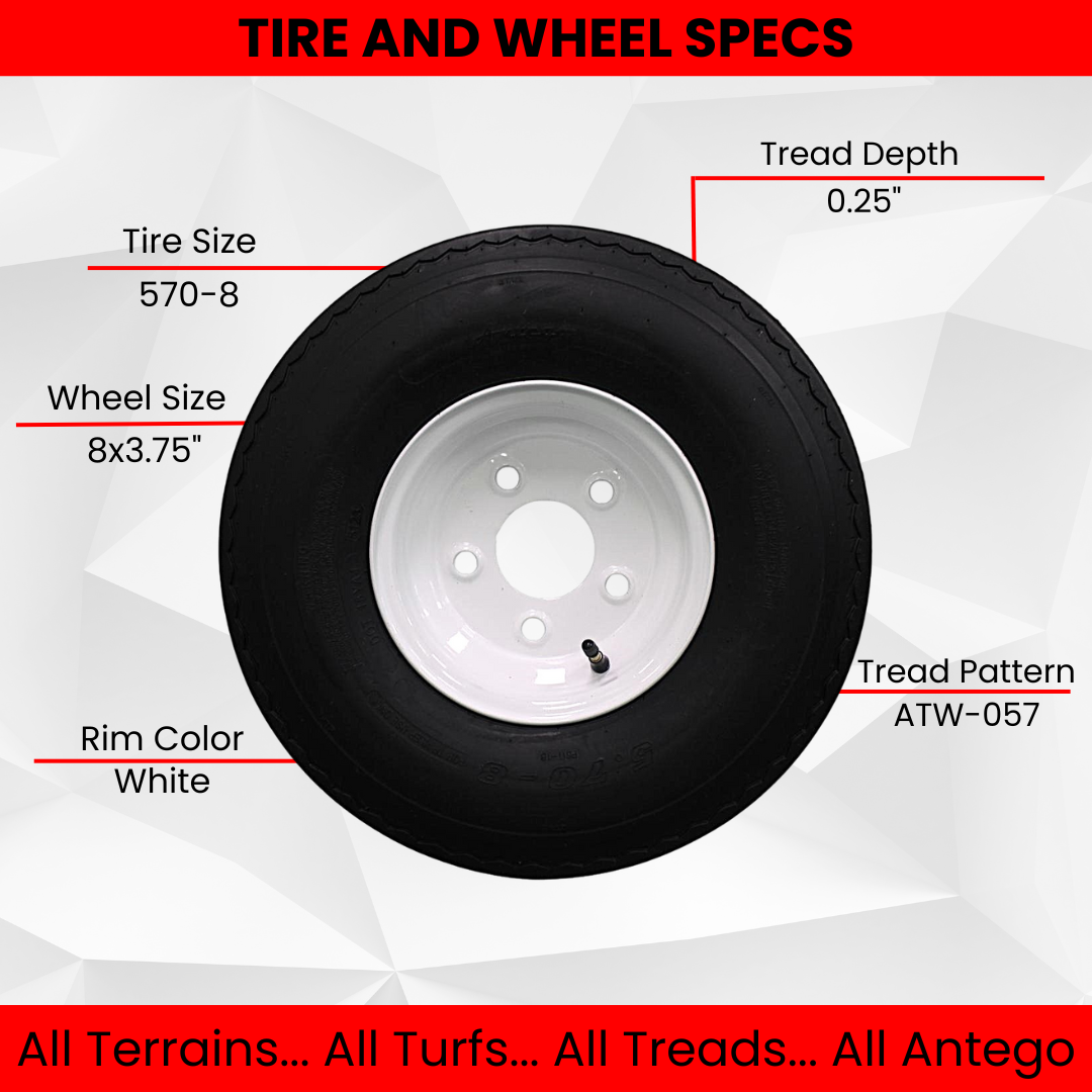 Antego 2-Pack Trailer Tire On Rim 570-8 5.70-8 Load C 5 Lug White Wheel.