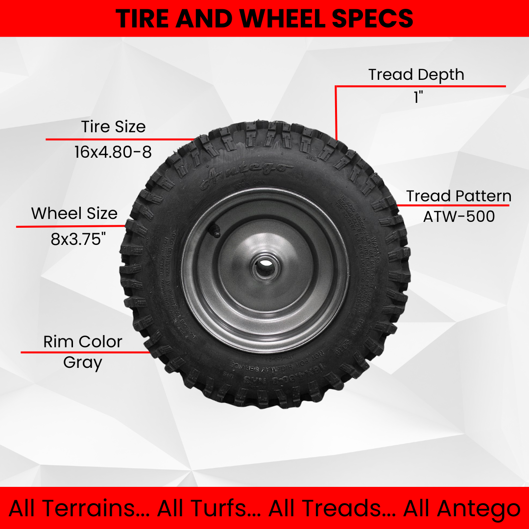 16x4.80-8 Snow Tire and 8x3.75 Wheel Assembly with New Improved Non Directional Snow Tire (Set of 2) Ariens 07101208.