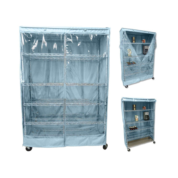 Storage Shelving Unit Cover, fits racks 48"W x 18"D x 72"H one side see through panel in Glacier Blue