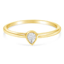 14K Yellow Gold Plated .925 Sterling Silver 1/20 Carat Diamond Teardrop Pear-Shaped Miracle Set Petite Fashion Ring (J-K Color, I1-I2 Clarity) - Size 6-7