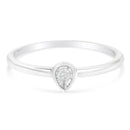.925 Sterling Silver 1/20 Carat Diamond Teardrop Pear-Shaped Miracle Set Petite Fashion Promise Ring (J-K Color, I1-I2 Clarity) - Size 6-7