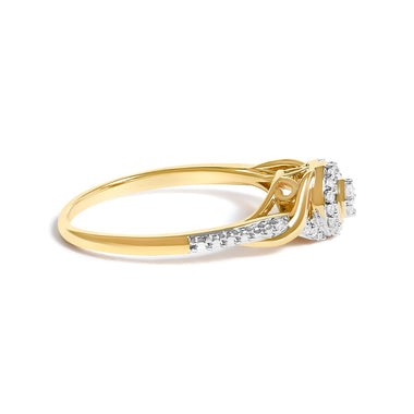 10K Yellow Gold 1/10 Cttw Diamond Swirl and Halo Promise Ring (I-J Color, I3 Clarity) - Size 7 - 0