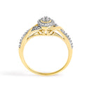10K Yellow Gold 1/10 Cttw Diamond Swirl and Halo Promise Ring (I-J Color, I3 Clarity) - Size 7-5