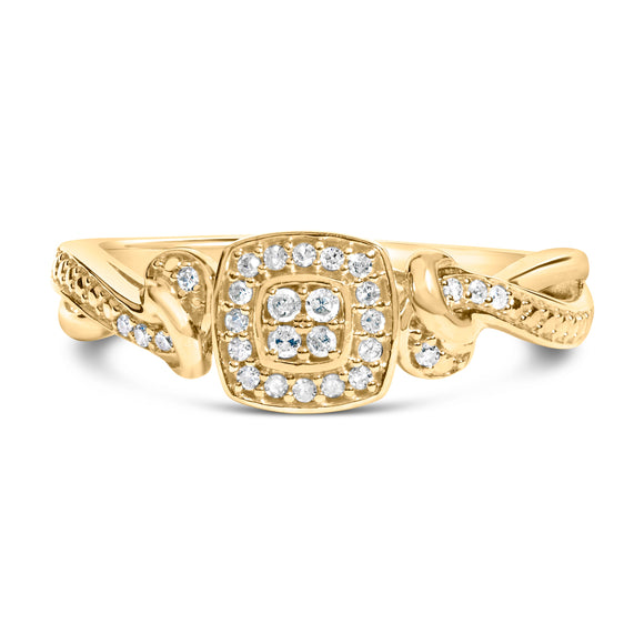 14K Yellow Gold Plated .925 Sterling Silver 1/10 Cttw Round-Cut Diamond Composite Halo Engagement Ring (I-J Color, I3 Clarity)- Size 7