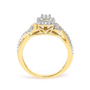 10K Yellow Gold Twisted Shank 1/10 Cttw Diamond Composite Halo Engagement Ring (I-J Color, I3 Clarity) - Size 7-5