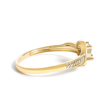 10K Yellow Gold Diamond Cluster Twisted Promise Ring - 0