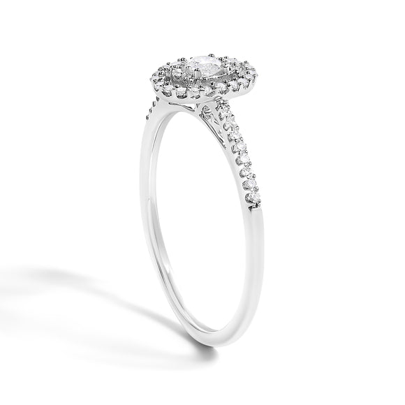 14K White Gold 1/5 Cttw Diamond Oval Shape With Halo Engagement Ring (H-I Color, I1-I2 Clarity) - Size 7