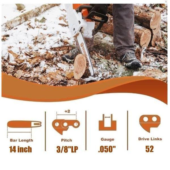 Hipa Chainsaw Chain for 14 Inch (35cm) Bar, 52 Drive Links, 3/8 LP Pitch .050  Gauge, Low-Kickback fits for Husqvarna, McCulloch, Makita, Oregon & More (91P052X3)
