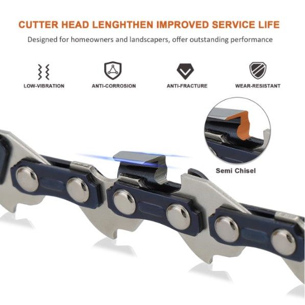 Hipa Chainsaw Chain for 14 Inch (35cm) Bar, 52 Drive Links, 3/8 LP Pitch .050  Gauge, Low-Kickback fits for Husqvarna, McCulloch, Makita, Oregon & More (91P052X3) - 0