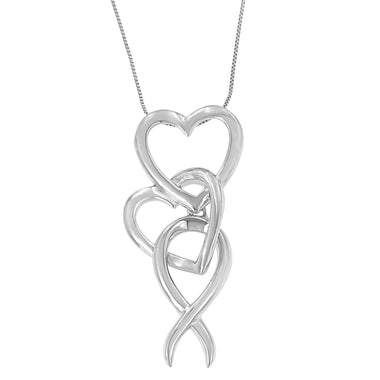 .925 Sterling Silver Double-Heart & Awareness Ribbon Linked Pendant Necklace - 0