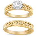14K Yellow Gold Plated .925 Sterling Silver 1/5 Cttw Diamond Halo and Milgrain Finish Engagement Ring Bridal Set (I-J Color I3 Clarity) - Size 7-1