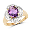 14K Yellow Gold Plated 3.35 Carat Genuine Amethyst & White Topaz .925 Sterling Silver Ring-1