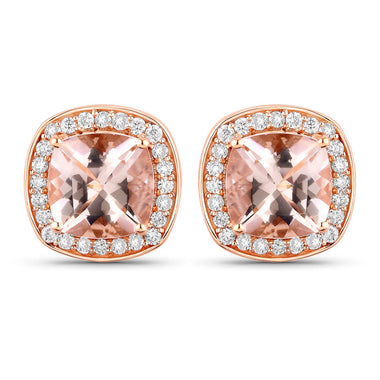 2.71 Carat Genuine Morganite and White Diamond 14K Rose Gold Earrings