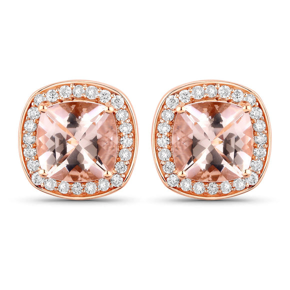 2.71 Carat Genuine Morganite and White Diamond 14K Rose Gold Earrings