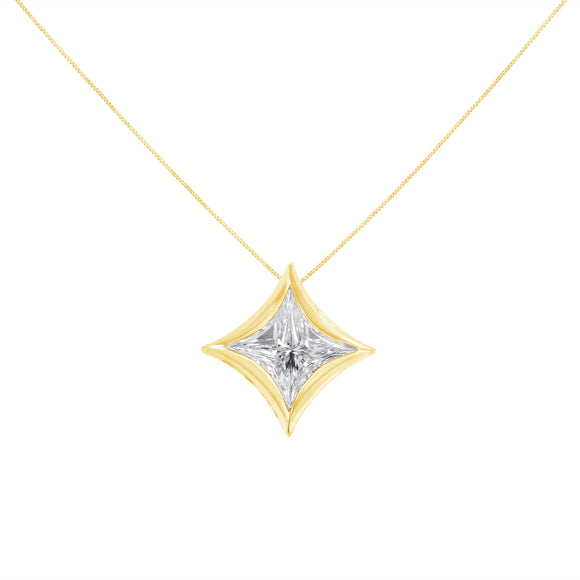 10K White Gold 1/10 Cttw Bezel Set Solitaire Princess Cut Diamond Kite Shaped Pendent Necklace - 18" Inches