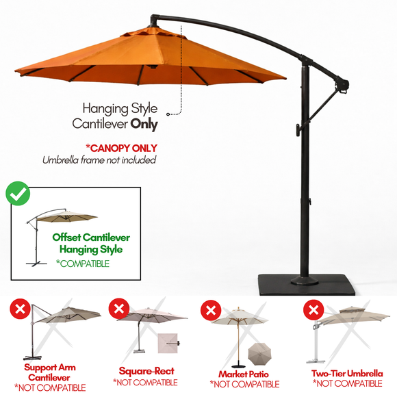 11ft Cantilever Hanging Umbrella 8 Rib Replacement Canopy Tuscan Orange