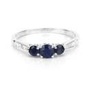 0.56 Carat Genuine Blue Sapphire and White Diamond 14K White Gold Ring-3