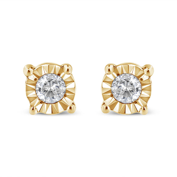10K Yellow Gold Plated .925 Sterling Silver 1/10 Cttw Round Brilliant-Cut Diamond Miracle-Set Stud Earrings (J-K Color, I3 Clarity)