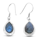 9.13 Carat Genuine Labradorite And White Topaz .925 Sterling Silver Earrings-3