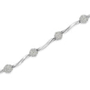 .925 Sterling Silver 1/4 Cttw Diamond Cluster Miracle-Set Station & Twisted Bar 7" Tennis Bracelet (H-I Color, I2-I3 Clarity)-3