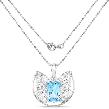 11.10 Carat Genuine Swiss Blue Topaz .925 Sterling Silver Pendant - 0