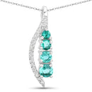 0.34 Carat Genuine Zambian Emerald and White Diamond 14K White Gold Pendant-1