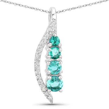 0.34 Carat Genuine Zambian Emerald and White Diamond 14K White Gold Pendant