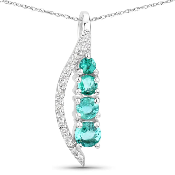 0.34 Carat Genuine Zambian Emerald and White Diamond 14K White Gold Pendant