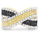14K Yellow Gold Plated 1.58 Carat Genuine Black Diamond, White Diamond & Yellow Diamond .925 Sterling Silver Ring-4