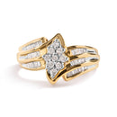 10K Yellow Gold 1/2 Cttw Round And Baguette-cut Diamond Cluster Head and Channel Set Shank Ring (H-I Color, I1-I2 Clarity) - Ring Size 7-5