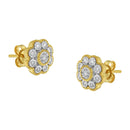 14K Yellow Gold Plated .925 Sterling Silver 1/6 Cttw Miracle-Plate Set Diamond Floral Stud Earrings (I-J Color, I2-I3 Clarity)-1