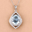 3.82 Carat Genuine Aquamarine and White Diamond 14K White Gold Pendant-4