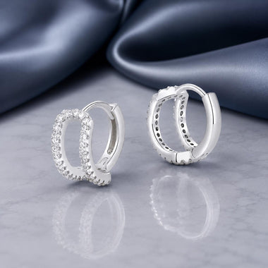 925 Sterling Silver Earrings with White Gold Plating and Pavé Setting CZ for Women - 0