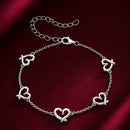 925 Sterling Silver 15+6cm 0.8cm Heart White Gold Plated Bracelet for Women-1