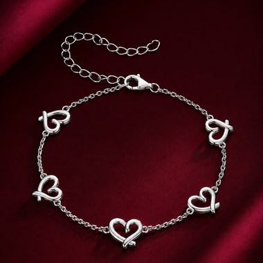 925 Sterling Silver 15+6cm 0.8cm Heart White Gold Plated Bracelet for Women
